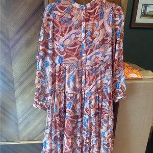 Philosophy Rust Floral Tiered Maxi Dress with Blue Accents